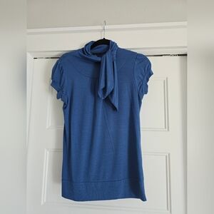 INC International Concepts Blue Blouse with Scarf Accent